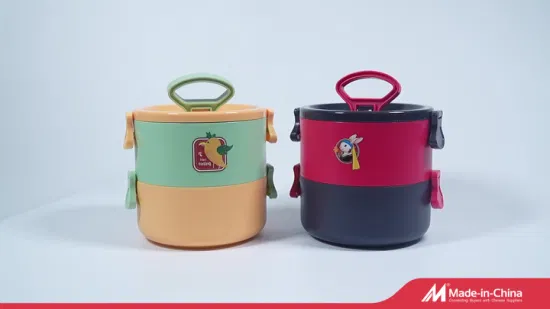 Hot 2layer Plastic PP Round Tiffin Lunch Box with Handle Cutlery