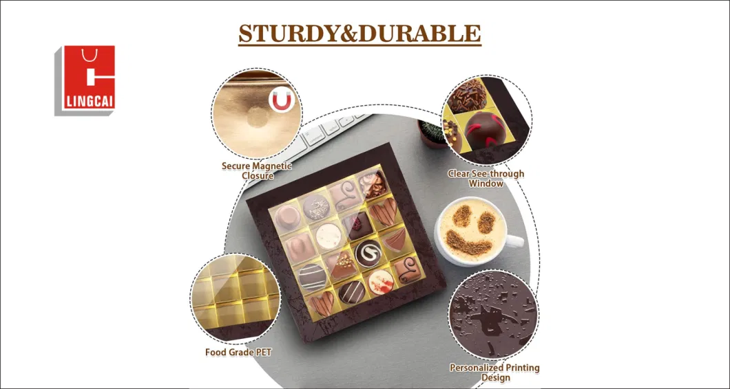 Custom Logo Luxury Magnetic Chocolate Candy Dessert Paper Gift Packaging Flip Box with PVC Window