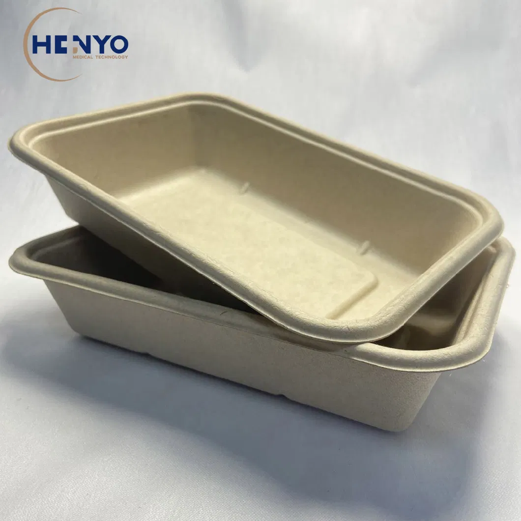 Disposable Biodegradable Bagasse Tableware 800ml Square Lunch Box Meal Box with Pet Lid