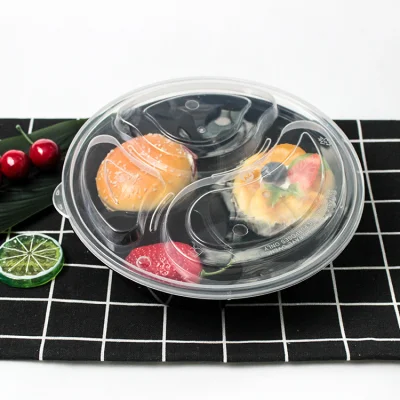 Disposable Plastic Tableware 222mm Length PP Plastic Three Separations Box with Lid Custom for Restaurant